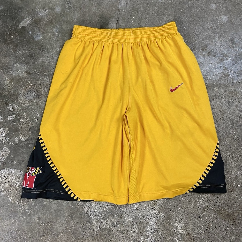 Vintage 90s Nike Team Maryland Basketball Shorts Size Large Yellow Terrapins